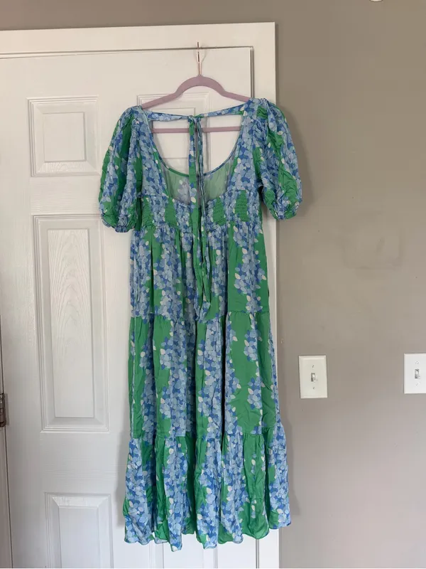 Emily McCarthy Blue Green Floral Flowy Maxi Dress Modest - Image 7