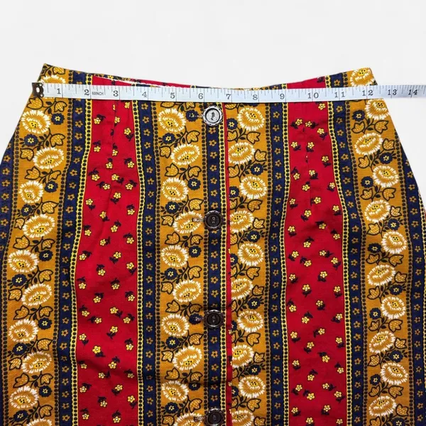 Red, Yellow, and Blue Striped Floral Button Down Maxi Skirt (Size XS) - Image 2