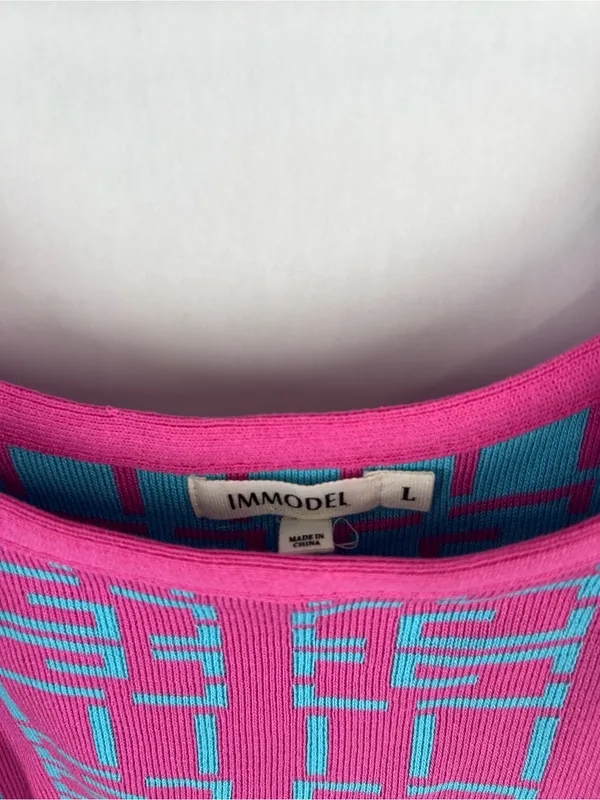 IMMODEL Pink Blue Geometric Knit Y2K Crop Tank Top Size L - Image 3