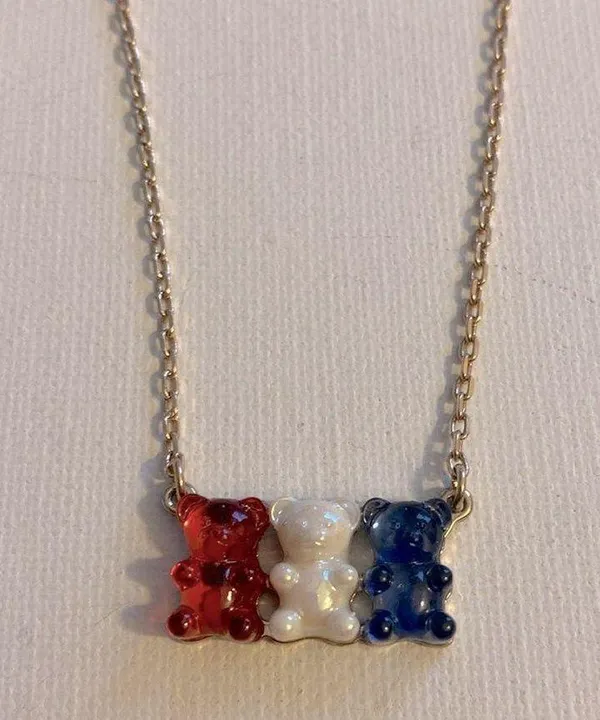 Betsey Johnson red white blue teddy bear necklace - Image 2