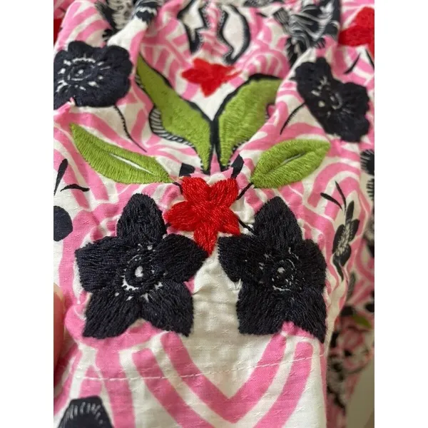 Anthropologie x Maeve Tiered Printed Mini Dress large EMBROIDERED SQUIGGLE - Image 3