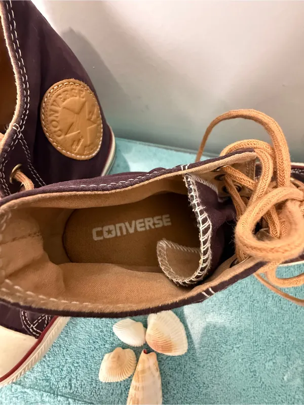 Converse Chuck Taylor High Top Sneakers in Dark Plum with Tan Laces - Image 4