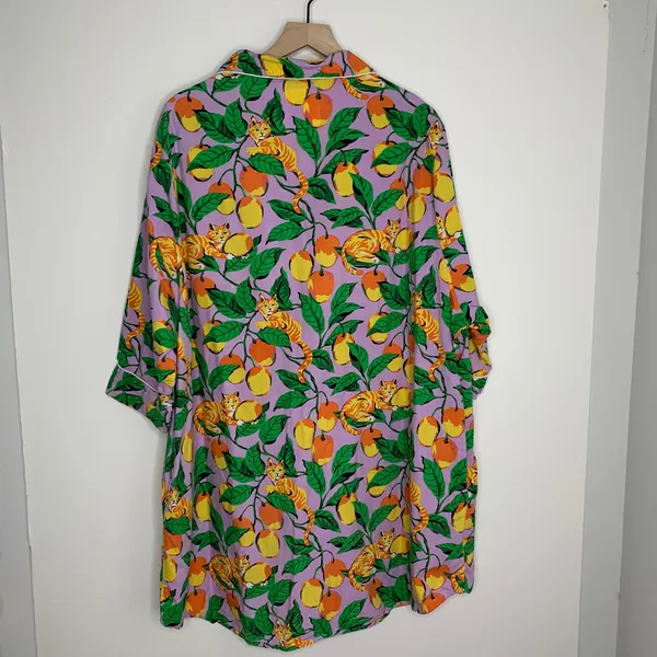 Printfresh Orange Cat & Fruit Purple Long Sleeve Pajama Rare Womens Dress 3XL - Image 3
