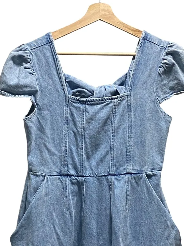 Molly Bracken Puff Sleeve Denim Dress Blue Size S Coquette Fairy Coastal Boho - Image 6