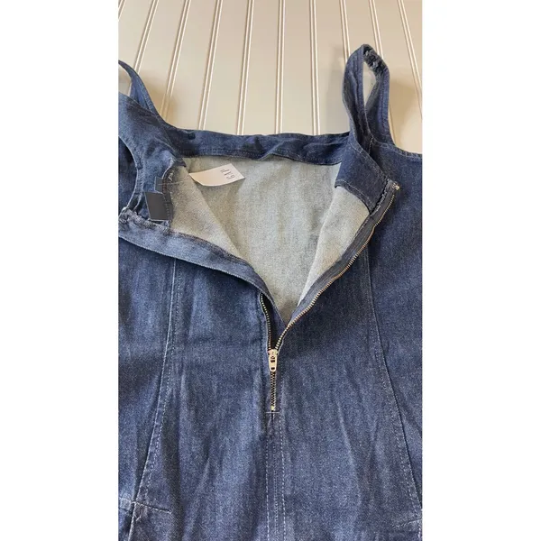 Gap Denim Pleated Mini Dress Dark Wash Square Neck Sleeveless Coquette Medium - Image 11
