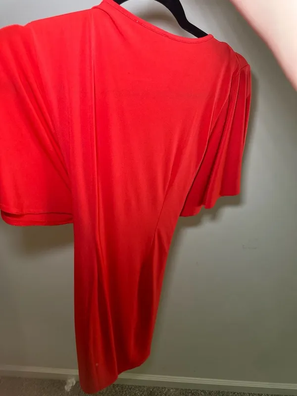 Spense Red Beaded V-Neck Flutter Sleeve Dress Size 6 - Image 3