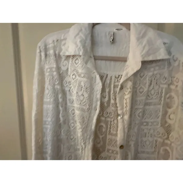 Becca by Rebecca Virtue White Button Down Cover Up Blouse Long Top Women's - Image 6