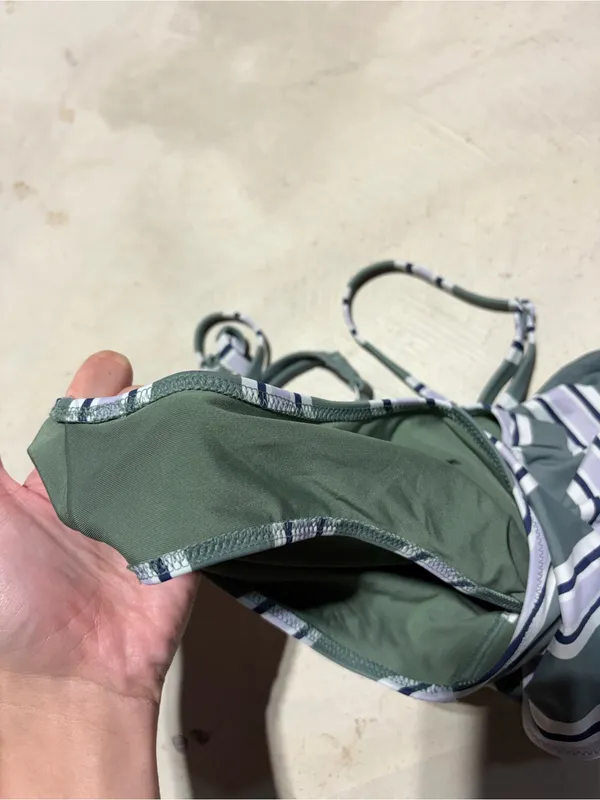 Aerie Striped Green Cutout One-Piece full coverage Swimsuit small - Image 3