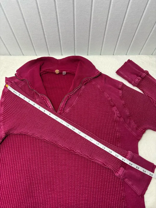 Free People Ashton Wine Half-Zip‎ Waffle Knit Pullover Size XL - Image 11