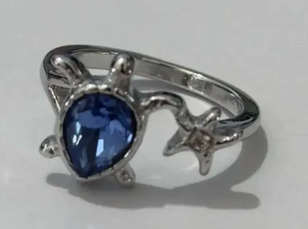 Adorable Silver/Blue Turtle Ring Size 7 - Image 2