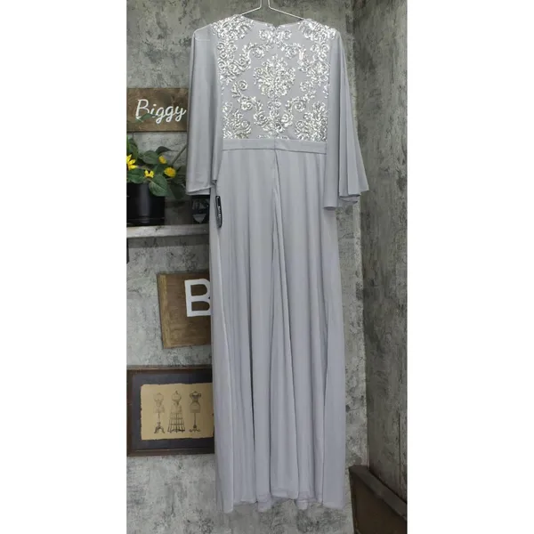 R & M Richards Womens Sequin Evening Dress Gown 99399 Silver Gray 10 - Image 2