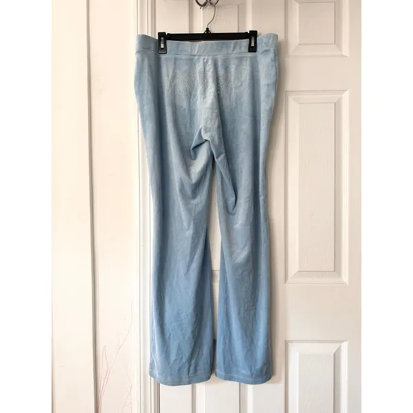 Juicy Couture Baby Blue Velvet Zipper Hoodie Jacket Pants Set Rhinestone Y2K XL - Image 2