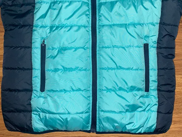 Totes Quilted Hooded Puffer Jacket Coat Women’s Size Large Aqua Navy Pockets EUC - Image 2