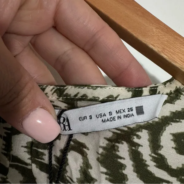 NWT‎ ZARA Printed Modal Midi Dress Green/Cream Small Boho Tribal Resortwear - Image 8