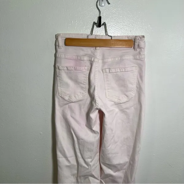 Q2 Premium Denim Womens Sz XS Wide Leg Pants Leopard Print Trim Cream Light Pink - Image 8