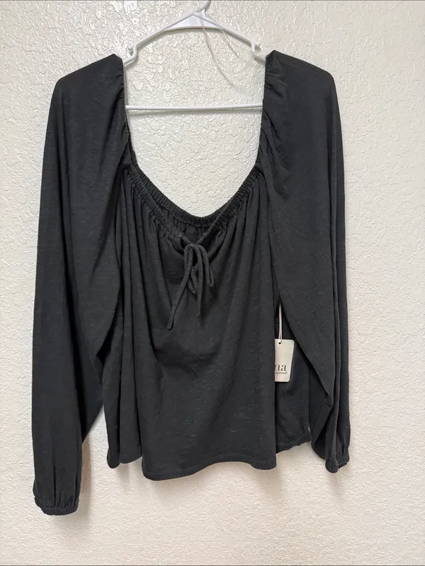 NWT a.n.a Black Off-Shoulder Long Sleeve Tie-Front Top Size 2X - Image 10