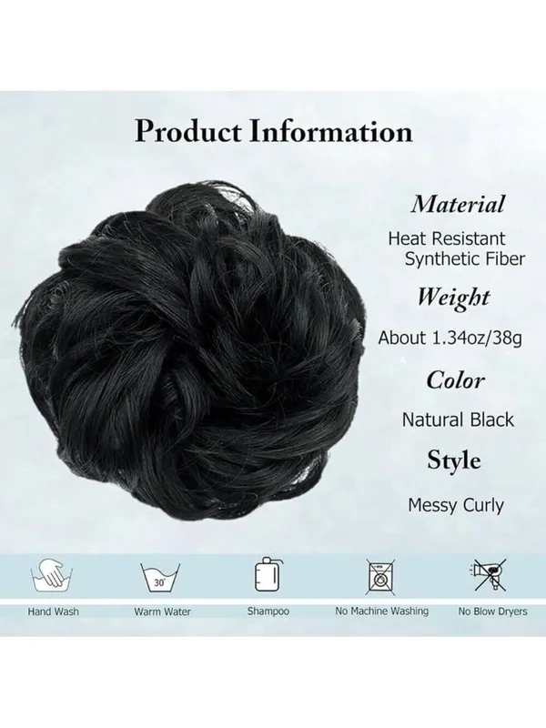 Scrunchie Messy Curly Black Hair Bun, NIB - Image 3