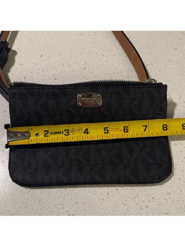 Michael Kors‎ Logo Belt Bag Black Gray Brown Waist Fanny Pack Purse Sz Medium - Image 8