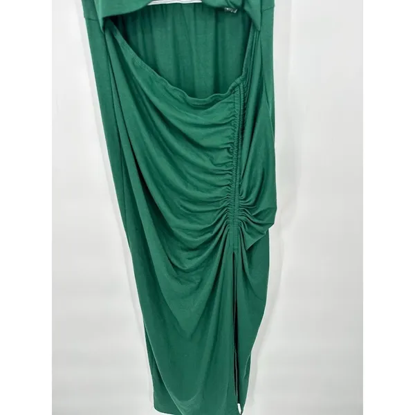 Halara Green Bodycon Cut Out Dress SIZE‎ XL Ruched Drawstring Slit Maxi Sexy - Image 4