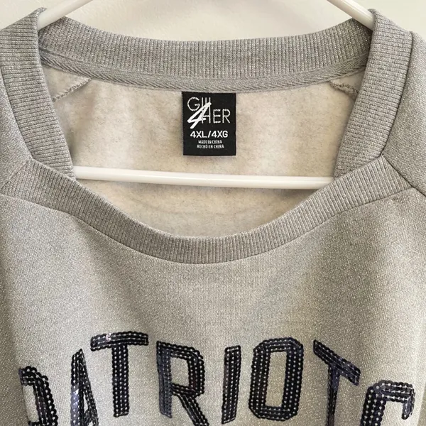G-III For Her Apparel Patriots Sequin Logo Sweatshirt‎ Women's 4XL Gray Metallic - Image 2