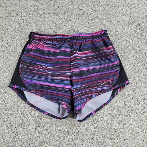 Nike Dri Fit Womens Tiempo Running Shorts L Black Pink Purple Stripes Athletic - Image 2