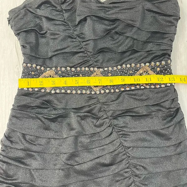 Nikibiki Black Strapless Ruched Gold Rhinestone Bling Bodycon Mini Dress Size M - Image 10
