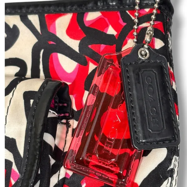 Coach Poppy Floral Graffiti Crossbody Bag Pink Black Satin Y2K Streetwear Purse - Image 5
