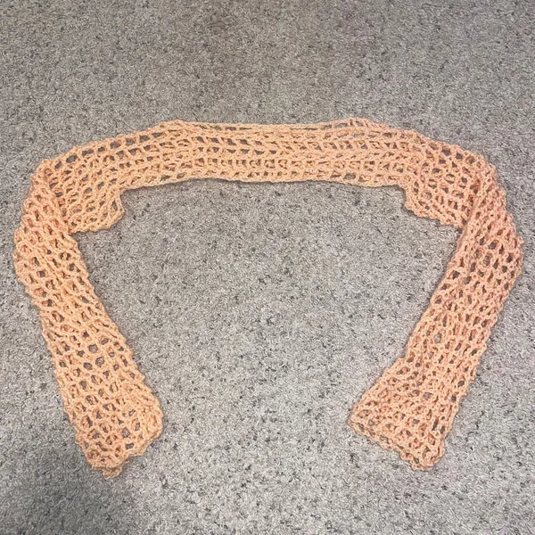 Peachy Orange Handmade Crochet Mesh Longsleeve Shrug Bolero - Image 3