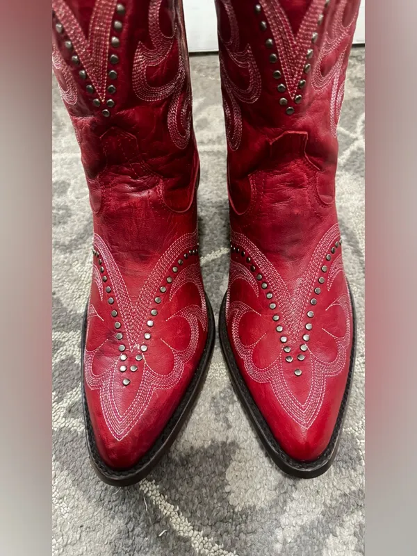 Old Gringo Shay Red Embroidered Studded Western Ankle Boots Size 9 - Image 5
