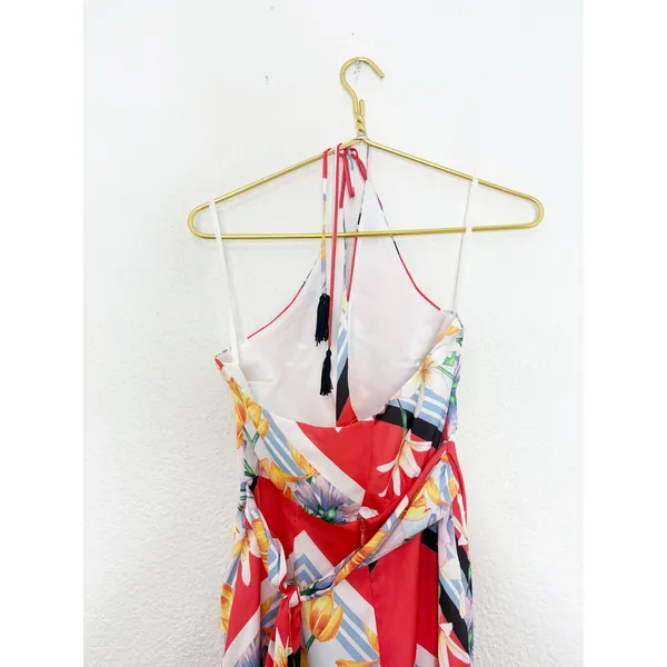 Song Of Style Jemma Mini Dress Size XS Scarf Print Fringe Halter Vacation Satin - Image 13