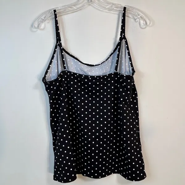 Lands End Black White Polka Dot Tankini Swim Top Size 16 Adjustable Straps - Image 2