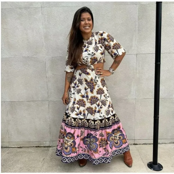 Farm Rio Jasmin‎ Mixed Print Midi Dress Boho Tropical Size M/L - Image 9