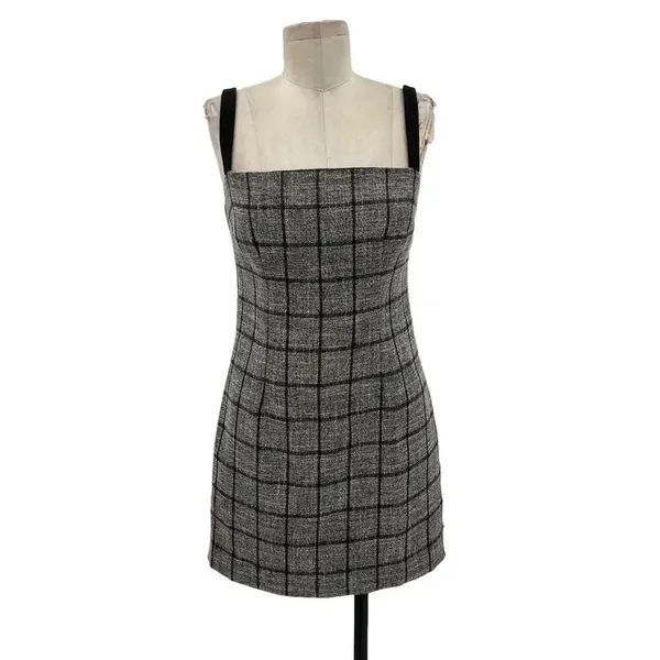 NBD‎ Bynes Mini Dress Gray Black Plaid Sleeveless Size Small - Image 3