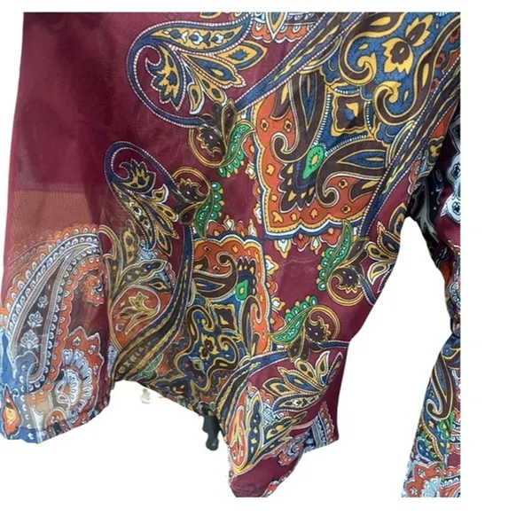 Signature Collection Paisley Maxi Dress M Burgundy Red Boho V-Neck Bell Sleeve - Image 8