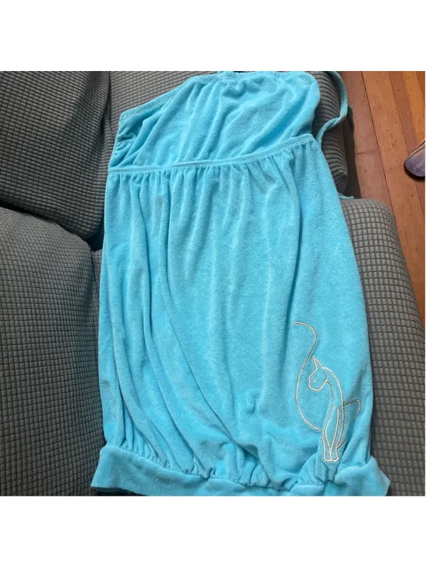 Y2K Baby phat Phat Blue Halter Swim Coverup Dress with Cat Logo Size L - Image 4