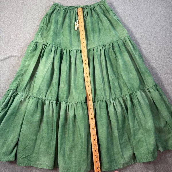SundayUp Women's Medium Green Tiered Maxi Skirt Elastic Waist Drawstring Beaded - Image 5