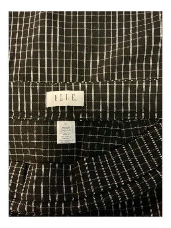 ELLE Plaid Windowpane Check Skirt Black White Tailored Size XL - Image 3