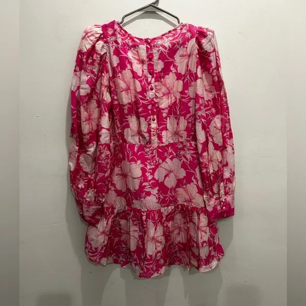 NWT Pink Loveshackfancy Floral Cotton Silk Teyana Mini Dress Holiday Sun Fuschia - Image 5