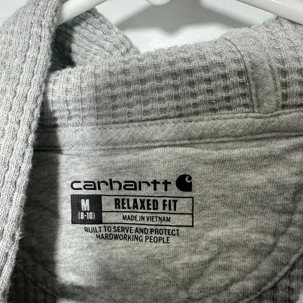 Carhartt Womens M Relaxed Fit Heavyweight Waffle Knit Thermal Hoodie Gray Cotton - Image 4
