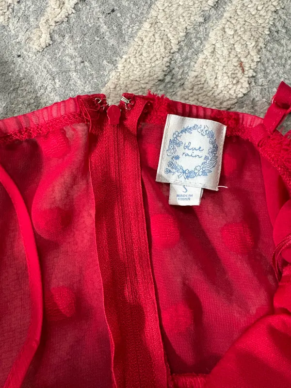 Blue Rain Women’s red ruffled mini dress with spaghetti straps s - Image 2