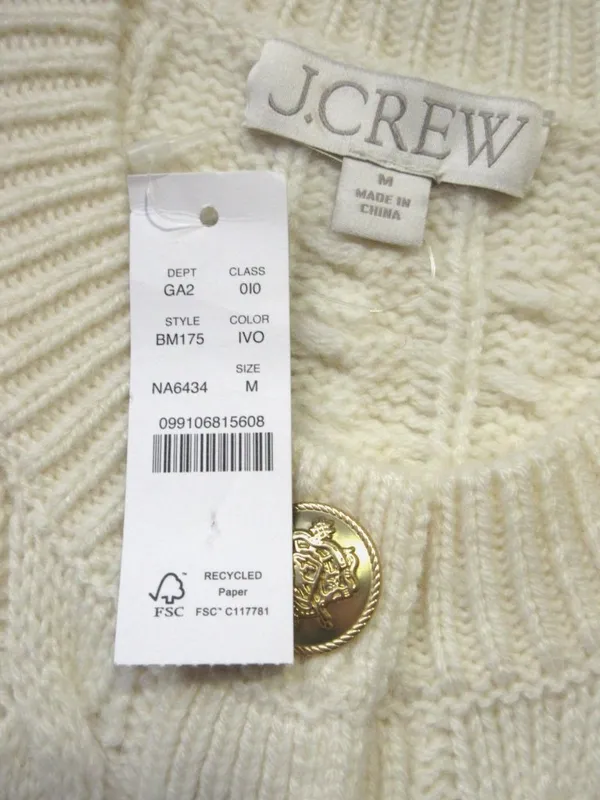 NWT J.Crew Cable-knit Cardigan Sweater in Ivory Wool Blend M - Image 7