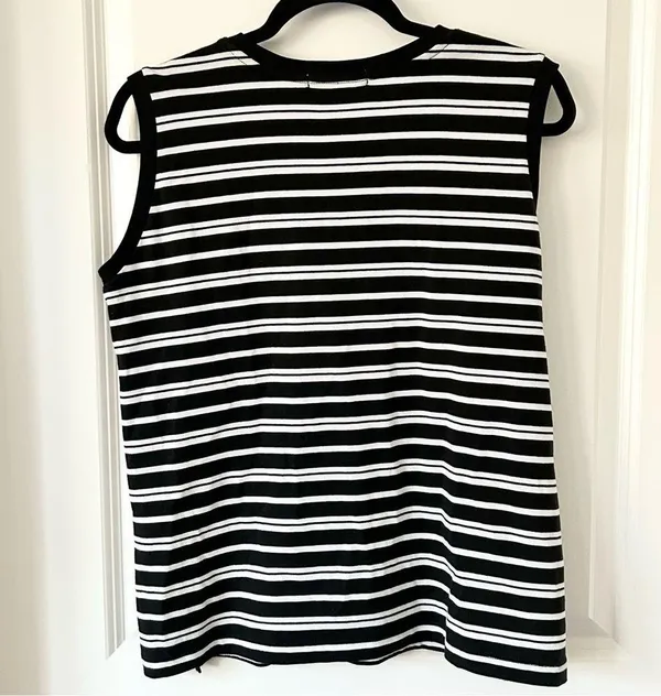 American Holic Black and White Striped Sleeveless Top Large - Image 2