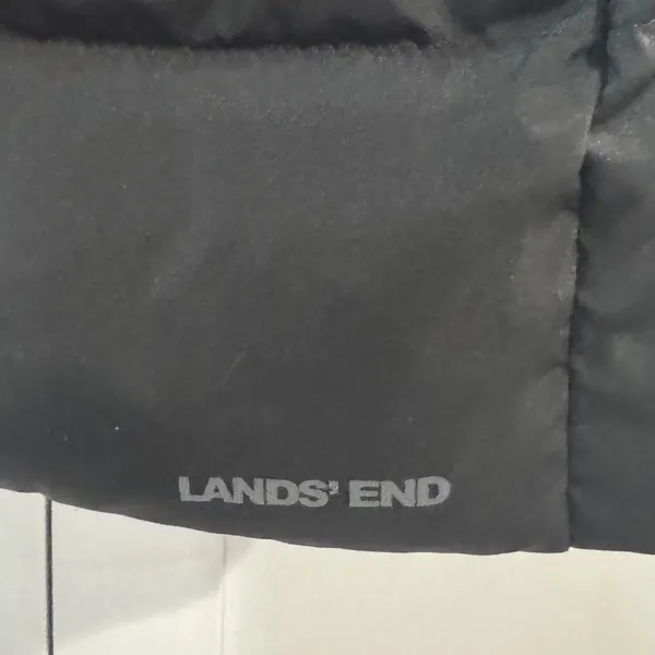 Lands End Womens‎ XL Black Down Puffer Parka Jacket Faux Fur Trim Hood - Image 10