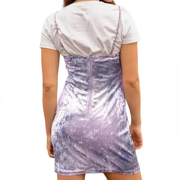 NWT Lulus Whatever Forever Tie Dye Crushed Velvet Bodycon Dress Lavender Size M - Image 3