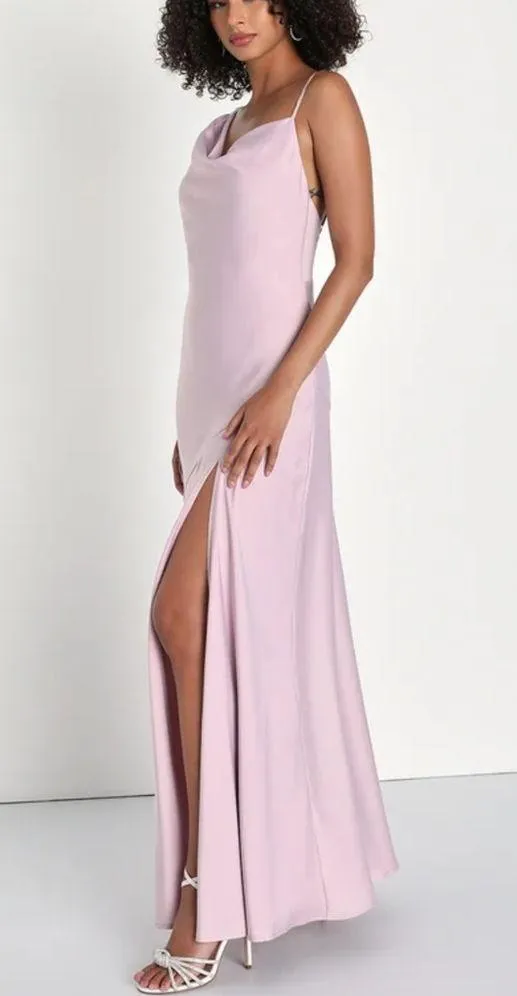 Lulus Impressive Energy Blush Pink Satin Asymmetrical Maxi Dress - Image 3