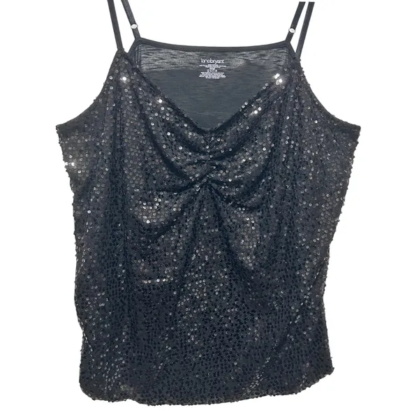 Lane Bryant Women Cami Top 26/28 Black Sequin Drape Front Party‎ Y2K Disco Glam - Image 3