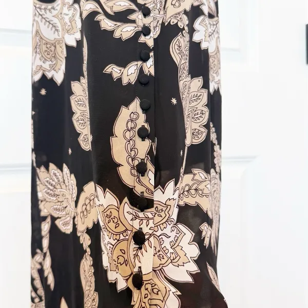 Bardot Paisley Button‎ Midi Dress XS Dark Romantic Coquette Puff Sleeve Black - Image 3