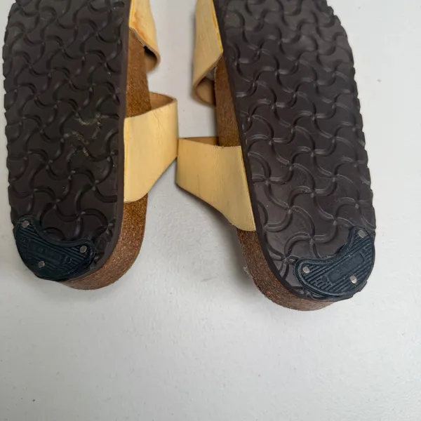 Birkenstock 39 8 Sandals Florida Leather Yellow Triple Strap Slide Germany - Image 13