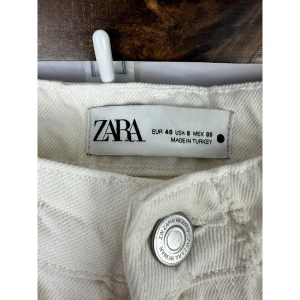 Zara High Rise Wide Leg Jeans Womens 8 Cream Off White Textured‎ Clean Girl - Image 3