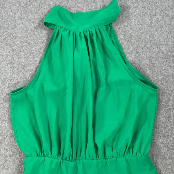 DO+BE High Neck Swing Mini Dress Size Large Green Sleeveless Bow Gathered Waist - Image 2